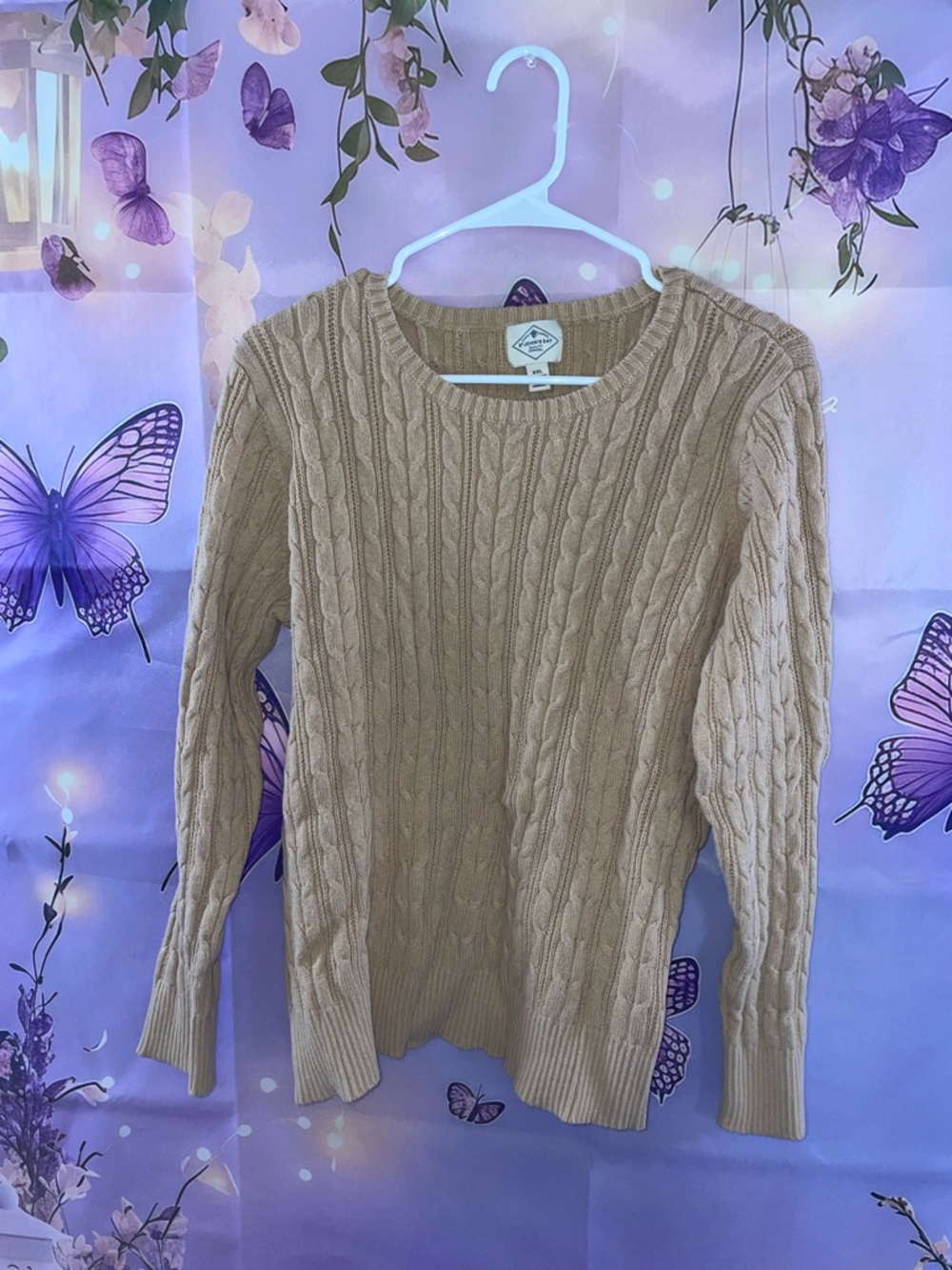 St. John's Bay Beige Cable-Knit Crewneck Sweater